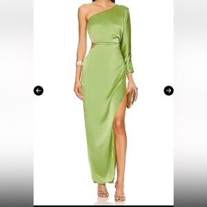 Astr The Label Amari One-Shoulder Dress in Olive with Slit and Cutout